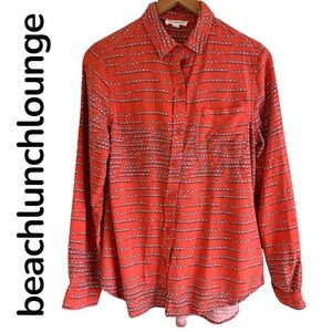 Beach Lunch Lounge hearts on wire 100%rayon button down shirt. Women’s Med. EUC!